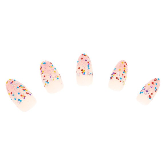 RAINBOW GLITTER FRENCH TIP FAUX NAIL SET - 24 Pack - Picture 4 of 5